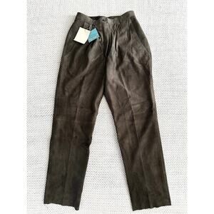 Toffs Brown Grey Leather Spiegel Deadstock High Rise Straight Leg Pants 10 New